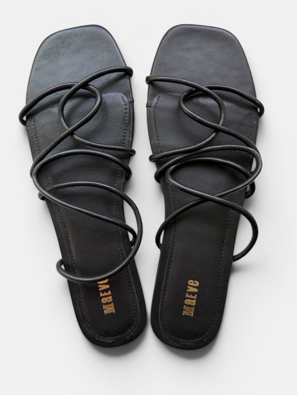 Maeve Anthropologie Strappy Sandals Black Leather Slide Square Toe Size 9 - Picture 2 of 4